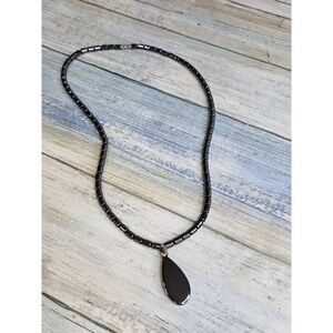 Hematite Black Gun Metal Gray Tear Drop Necklace Barrel Clasp NWOT 17"